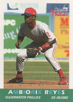 2002 Grandstand Clearwater Phillies #2 Ambiorix Reyes Front