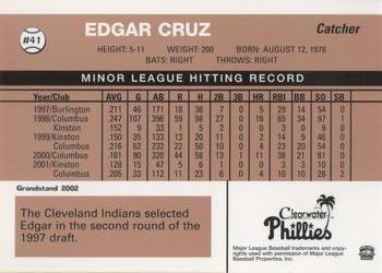 2002 Grandstand Clearwater Phillies #41 Edgar Cruz Back