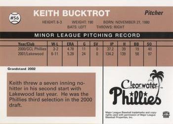 2002 Grandstand Clearwater Phillies #56 Keith Bucktrot Back