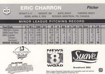 2002 Grandstand Clinton LumberKings #NNO Eric Charron Back