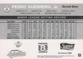 2002 Grandstand Clinton LumberKings #NNO Pedro Guerrero Jr. Back