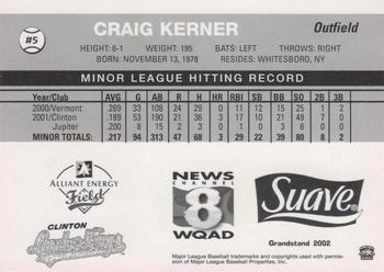 2002 Grandstand Clinton LumberKings #NNO Craig Kerner Back