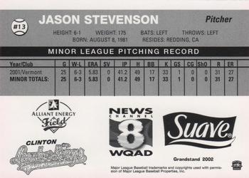 2002 Grandstand Clinton LumberKings #NNO Jason Stevenson Back