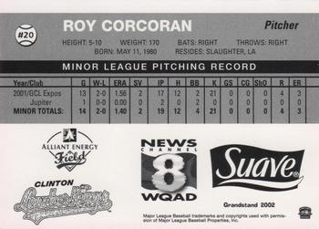 2002 Grandstand Clinton LumberKings #NNO Roy Corcoran Back