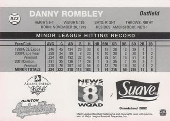 2002 Grandstand Clinton LumberKings #NNO Danny Rombley Back