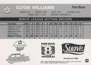 2002 Grandstand Clinton LumberKings #NNO Clyde Williams Back