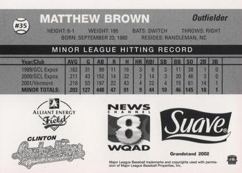 2002 Grandstand Clinton LumberKings #NNO Matt Brown Back