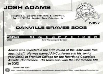 2002 Grandstand Danville Braves #NNO Josh Adams Back