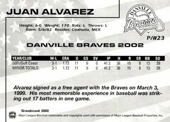2002 Grandstand Danville Braves #NNO Juan Alvarez Back