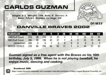 2002 Grandstand Danville Braves #NNO Carlos Guzman Back