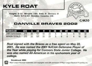 2002 Grandstand Danville Braves #NNO Kyle Roat Back