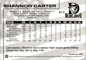 2002 Grandstand Dunedin Blue Jays #NNO Shannon Carter Back