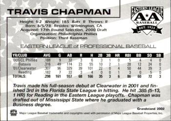 2002 Grandstand Eastern League Top Prospects #NNO Travis Chapman Back