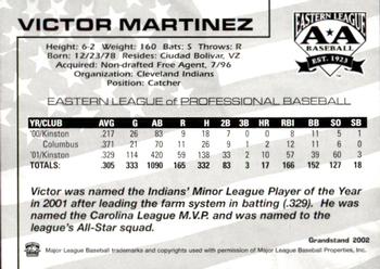 2002 Grandstand Eastern League Top Prospects #NNO Victor Martinez Back