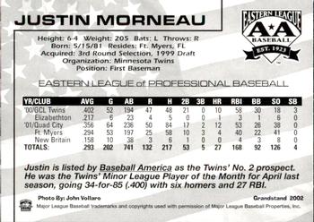 2002 Grandstand Eastern League Top Prospects #NNO Justin Morneau Back