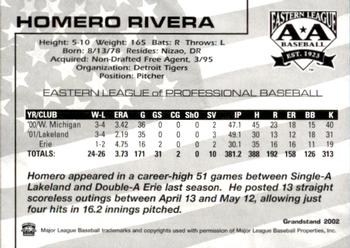 2002 Grandstand Eastern League Top Prospects #NNO Homero Rivera Back