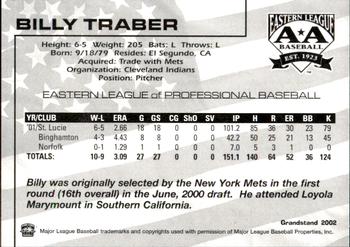 2002 Grandstand Eastern League Top Prospects #NNO Billy Traber Back