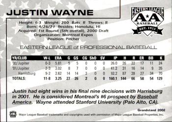 2002 Grandstand Eastern League Top Prospects #NNO Justin Wayne Back