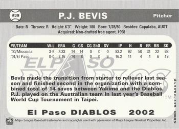 2002 Grandstand El Paso Diablos #NNO P.J. Bevis Back