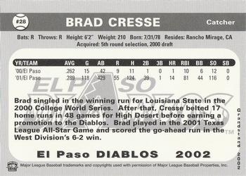 2002 Grandstand El Paso Diablos #NNO Brad Cresse Back