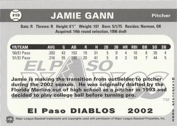 2002 Grandstand El Paso Diablos #NNO Jamie Gann Back