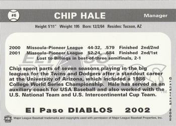 2002 Grandstand El Paso Diablos #NNO Chip Hale Back