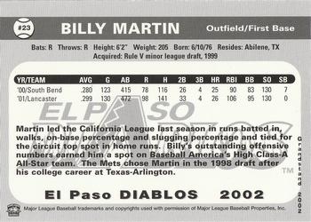 2002 Grandstand El Paso Diablos #NNO Billy Martin Back