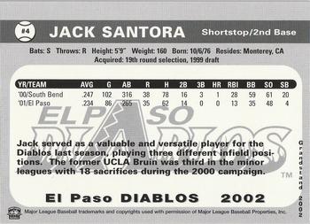 2002 Grandstand El Paso Diablos #NNO Jack Santora Back
