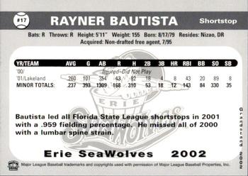 2002 Grandstand Erie SeaWolves #NNO Rayner Bautista Back