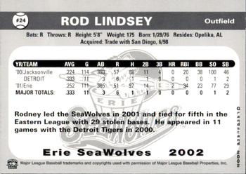2002 Grandstand Erie SeaWolves #NNO Rod Lindsey Back
