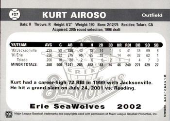 2002 Grandstand Erie SeaWolves #NNO Kurt Airoso Back