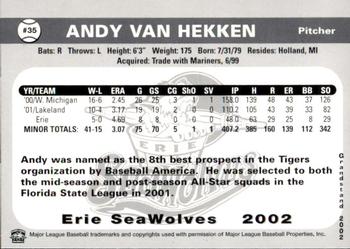 2002 Grandstand Erie SeaWolves #NNO Andy Van Hekken Back