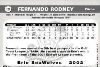 2002 Grandstand Erie SeaWolves #NNO Fernando Rodney Back