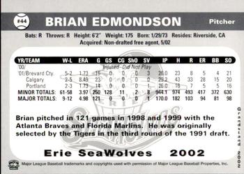 2002 Grandstand Erie SeaWolves #NNO Brian Edmondson Back