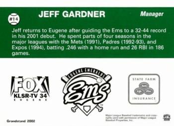 2002 Grandstand Eugene Emeralds #NNO Jeff Gardner Back