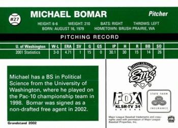 2002 Grandstand Eugene Emeralds #NNO Michael Bomar Back