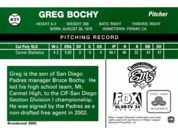 2002 Grandstand Eugene Emeralds #NNO Greg Bochy Back
