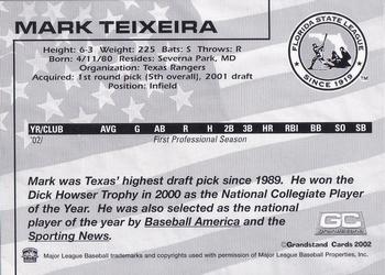 2002 Grandstand Florida State League Top Prospects #NNO Mark Teixeira Back