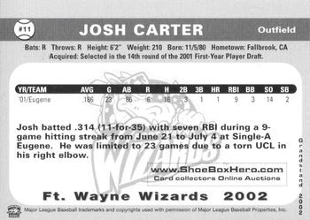 2002 Grandstand Fort Wayne Wizards #6 Josh Carter Back