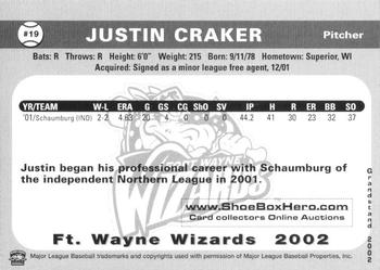 2002 Grandstand Fort Wayne Wizards #8 Justin Craker Back
