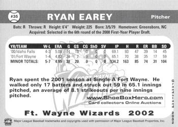 2002 Grandstand Fort Wayne Wizards #10 Ryan Earey Back