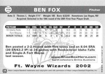 2002 Grandstand Fort Wayne Wizards #11 Ben Fox Back