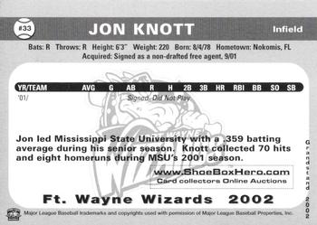 2002 Grandstand Fort Wayne Wizards #16 Jon Knott Back