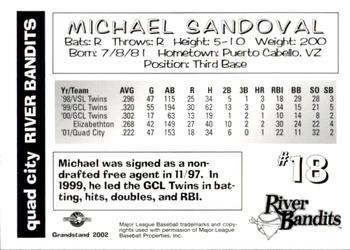 2002 Grandstand Quad City River Bandits #NNO Michael Sandoval Back