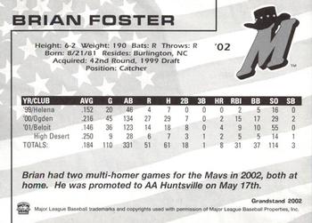 2002 Grandstand High Desert Mavericks #NNO Brian Foster Back
