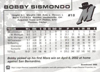 2002 Grandstand High Desert Mavericks #NNO Bobby Sismondo Back