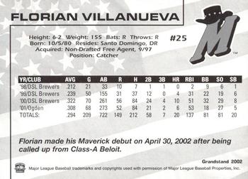 2002 Grandstand High Desert Mavericks #NNO Florian Villanueva Back