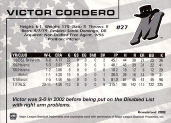 2002 Grandstand High Desert Mavericks #NNO Victor Cordero Back