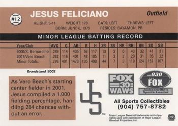 2002 Grandstand Jacksonville Suns #10 Jesus Feliciano Back