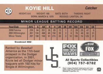 2002 Grandstand Jacksonville Suns #13 Koyie Hill Back